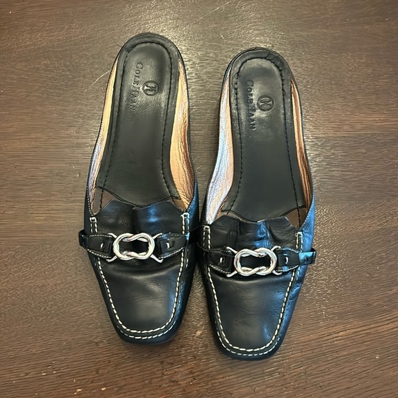 Cole Haan Black Leather with Buckle Slip On Mules 7.5 - Picture 1 of 11